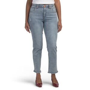 DEMOCRACY Light Blue Ab Tech Slim Straight Fray Jeans